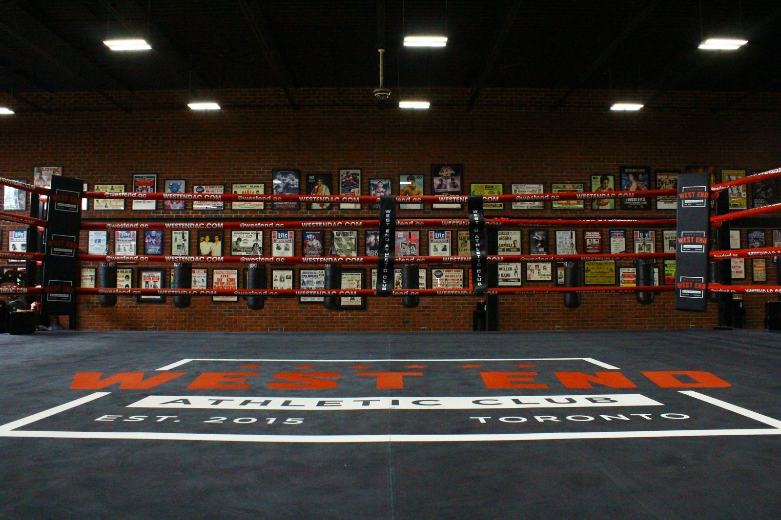 The West End ring with the club logo on the canvas