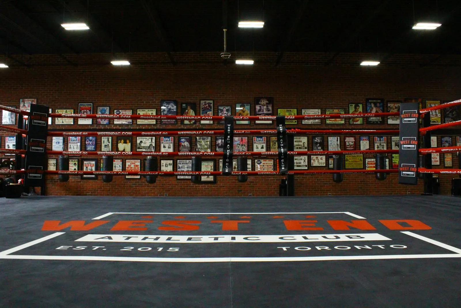 The West End ring with the club logo on the canvas