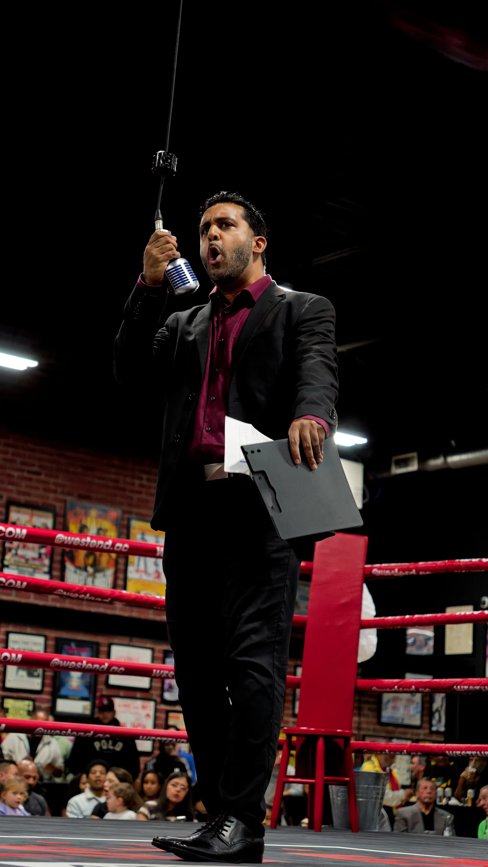 The ring announcer calling the next bout at Friday Night Fights VIII